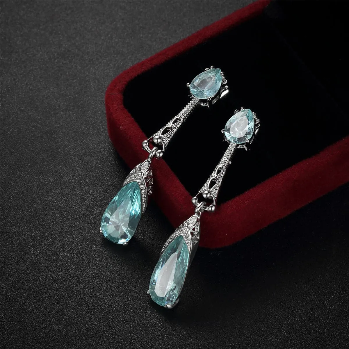 Sea Blue Crystal & Silver-Plated Teardrop Earrings
