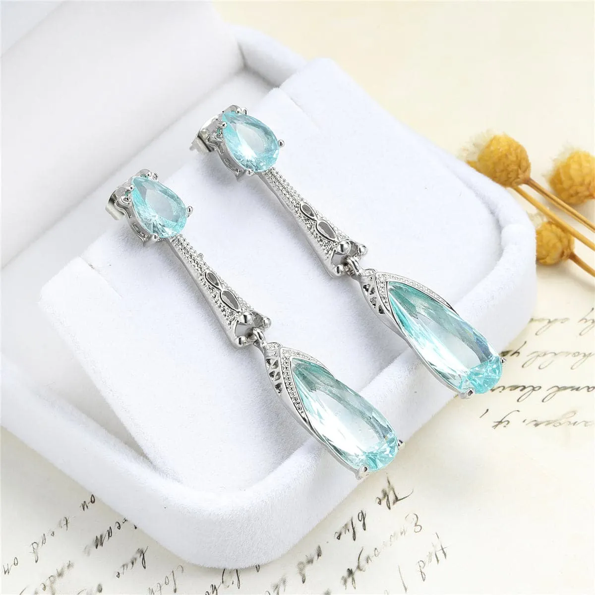 Sea Blue Crystal & Silver-Plated Teardrop Earrings