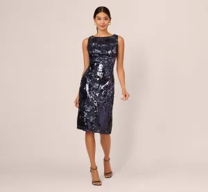 Sequin Sheath Dress In Navy