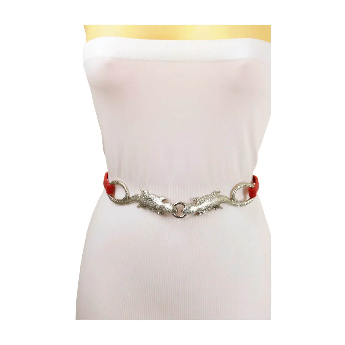 Silver Metal Lizard Buckle Skinny Belt S M L