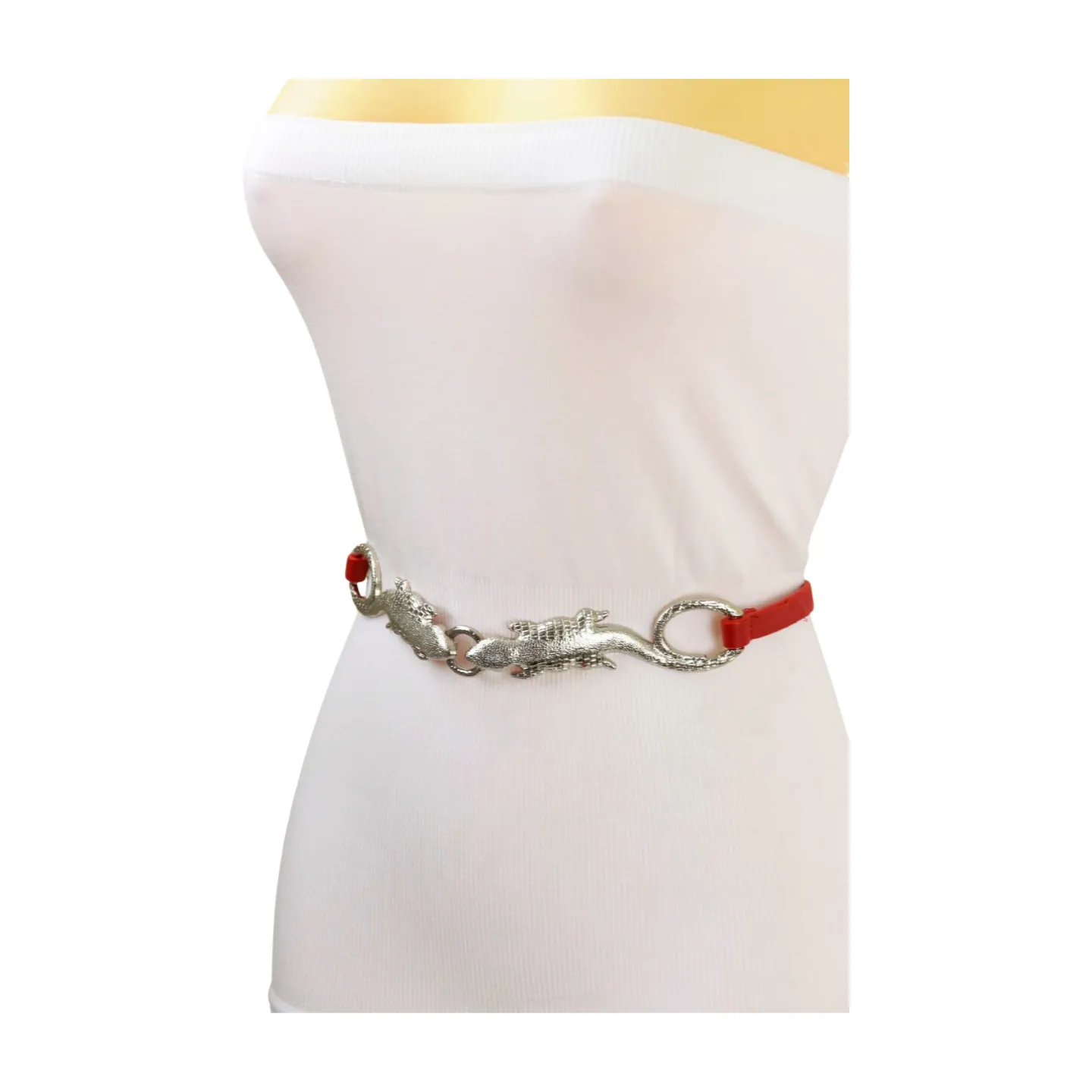 Silver Metal Lizard Buckle Skinny Belt S M L