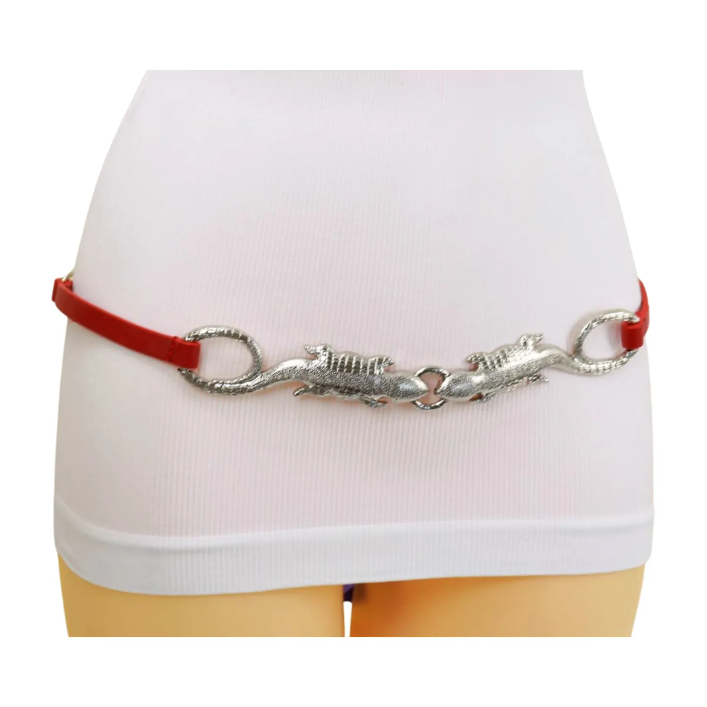 Silver Metal Lizard Buckle Skinny Belt S M L