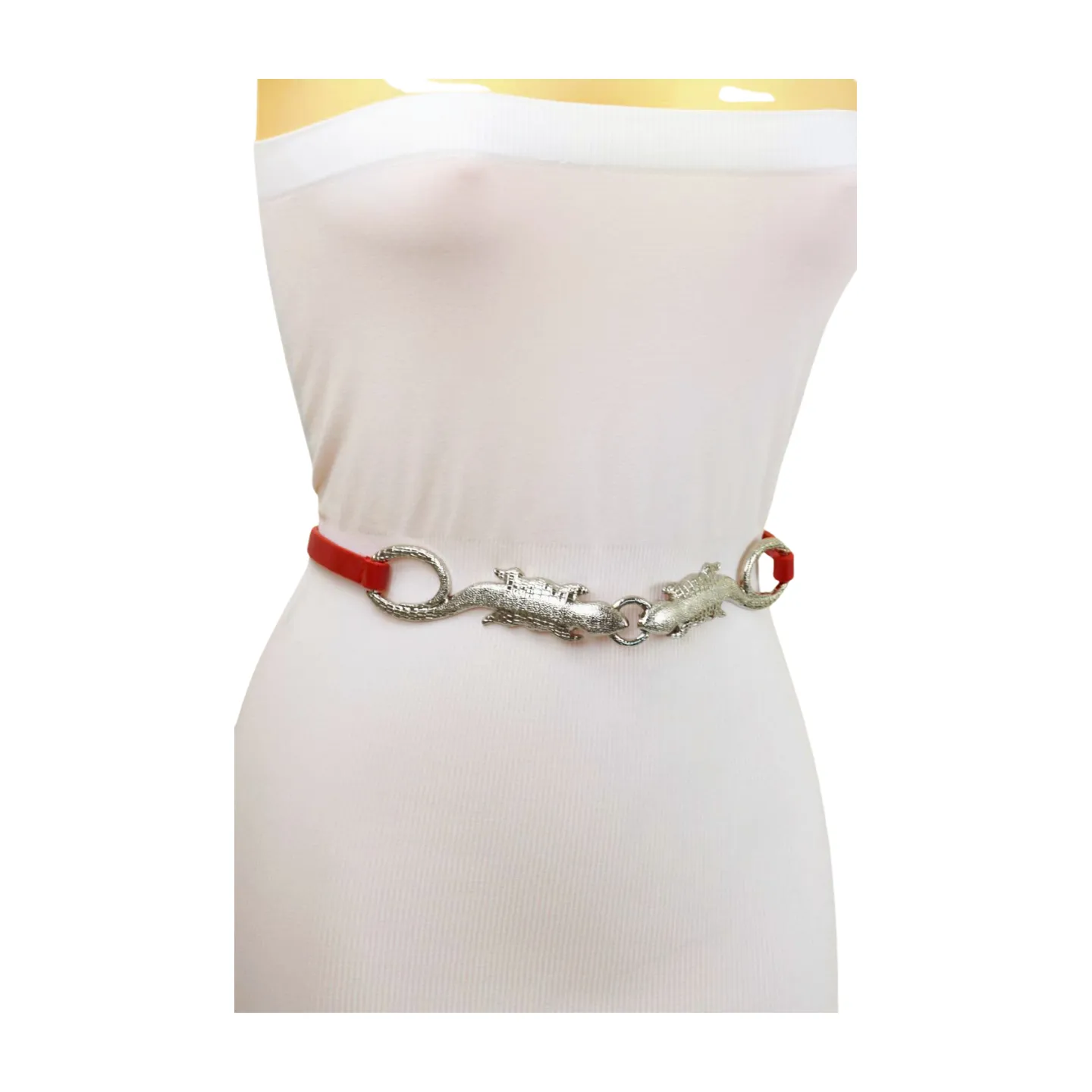 Silver Metal Lizard Buckle Skinny Belt S M L