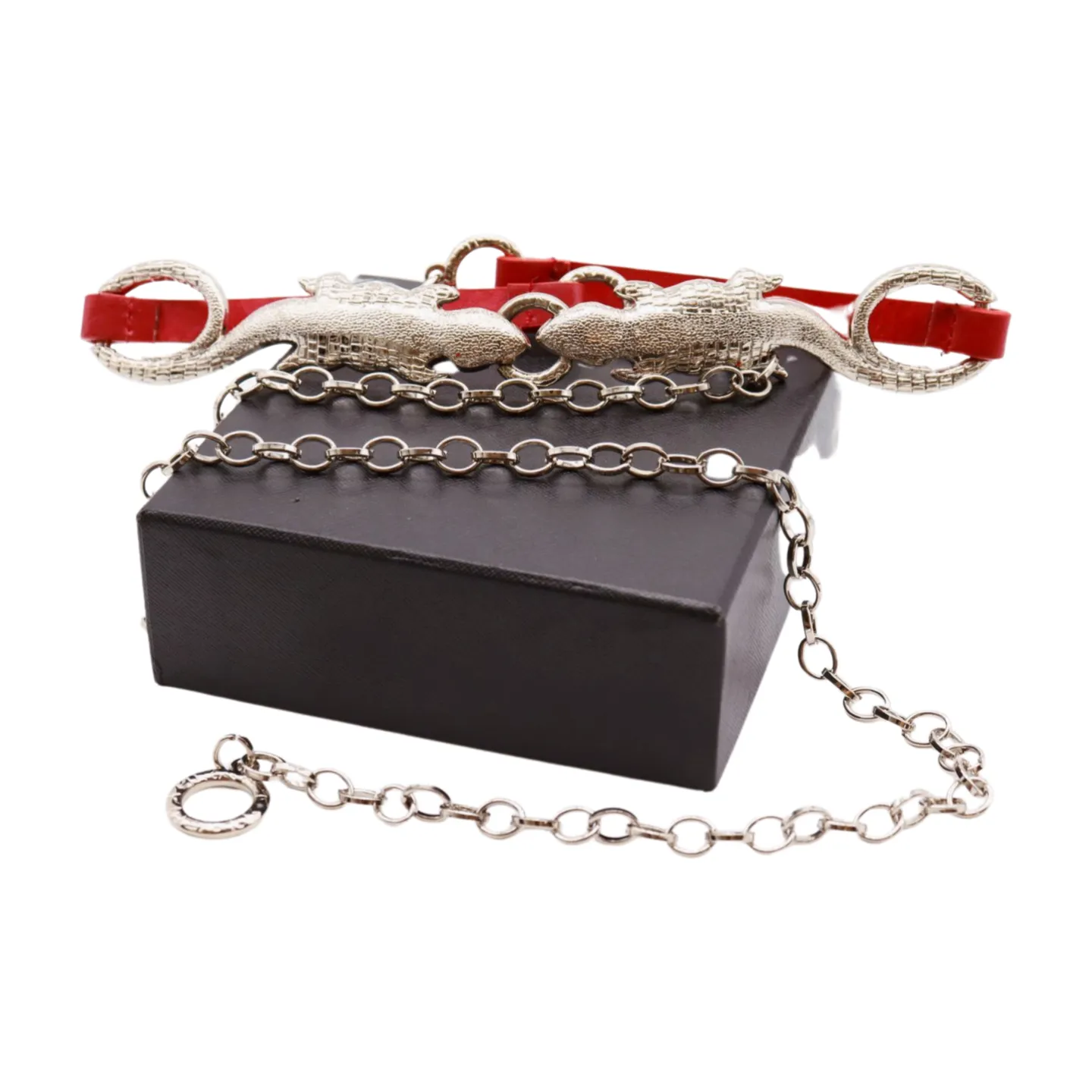 Silver Metal Lizard Buckle Skinny Belt S M L