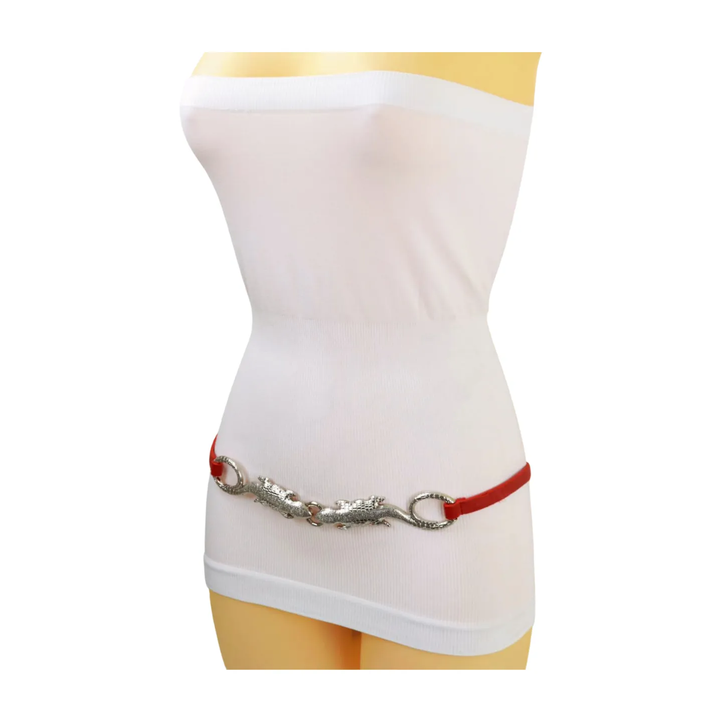 Silver Metal Lizard Buckle Skinny Belt S M L