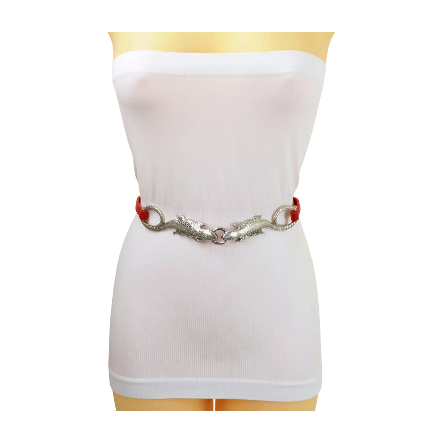 Silver Metal Lizard Buckle Skinny Belt S M L