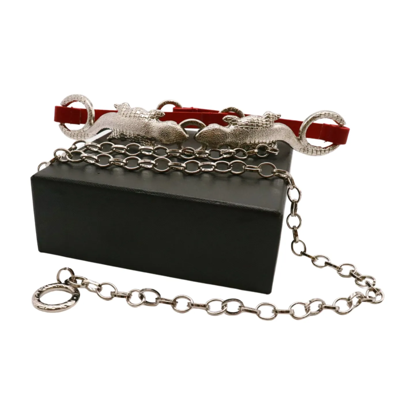 Silver Metal Lizard Buckle Skinny Belt S M L