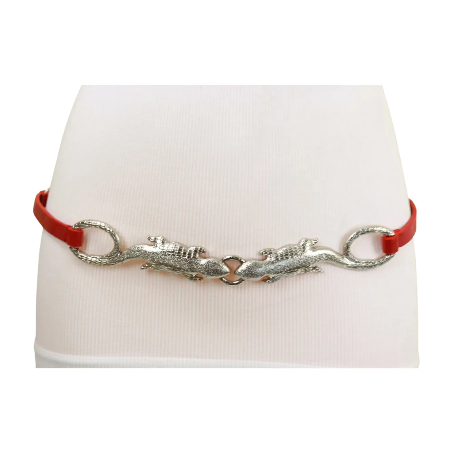 Silver Metal Lizard Buckle Skinny Belt S M L