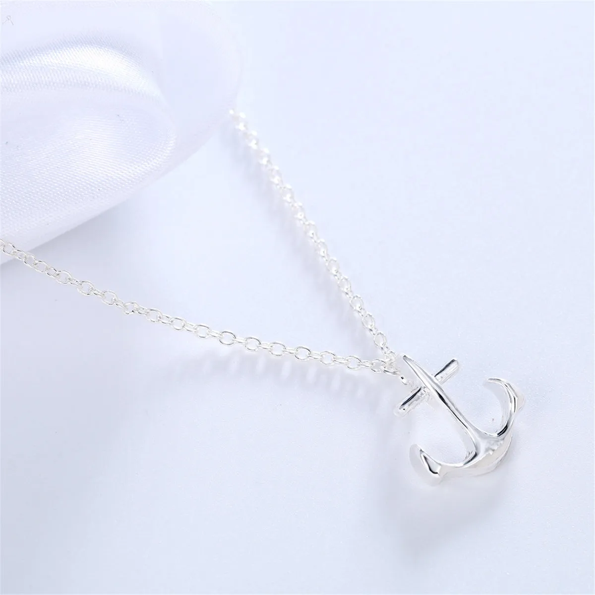 Silver-Plated Anchor Pendant Necklace
