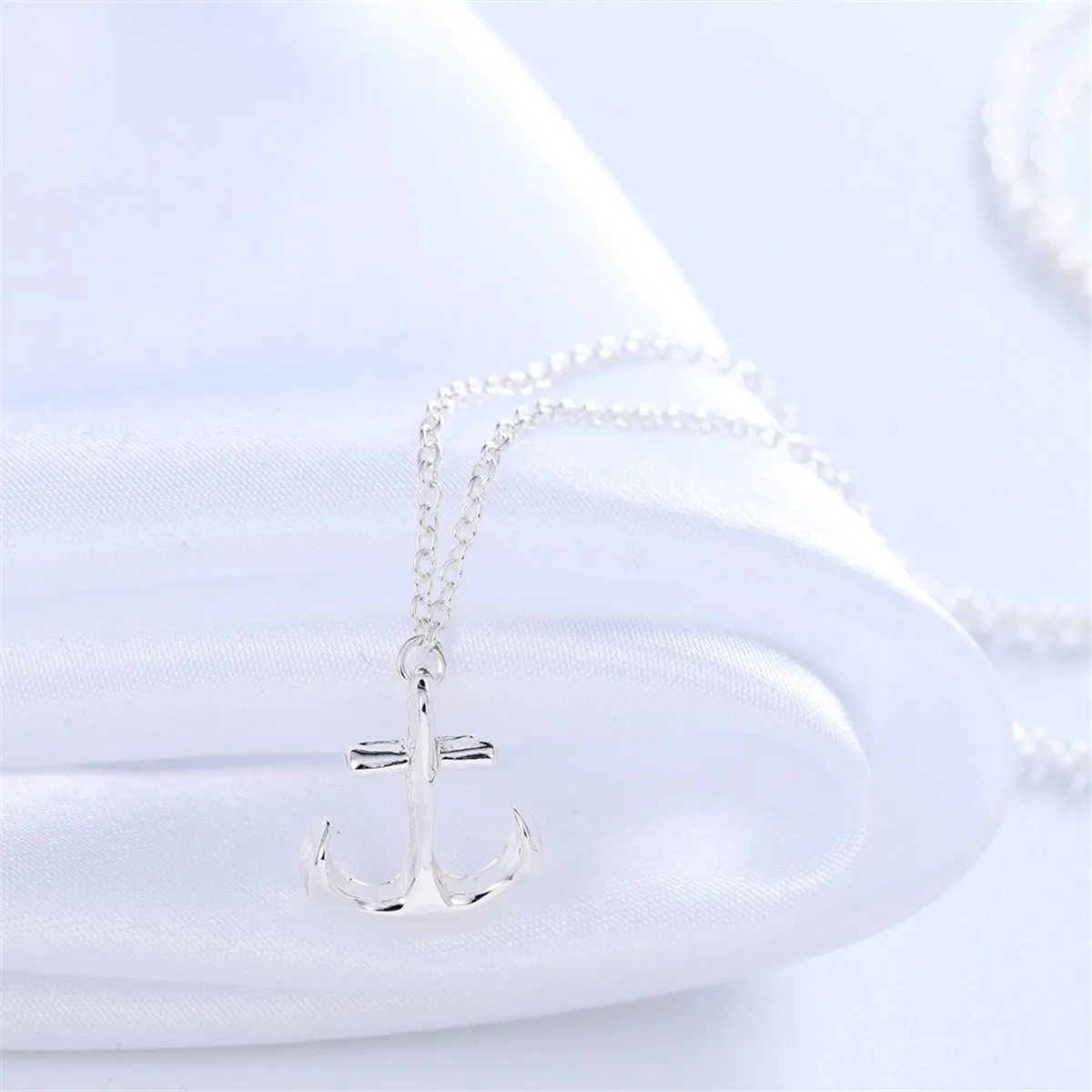 Silver-Plated Anchor Pendant Necklace