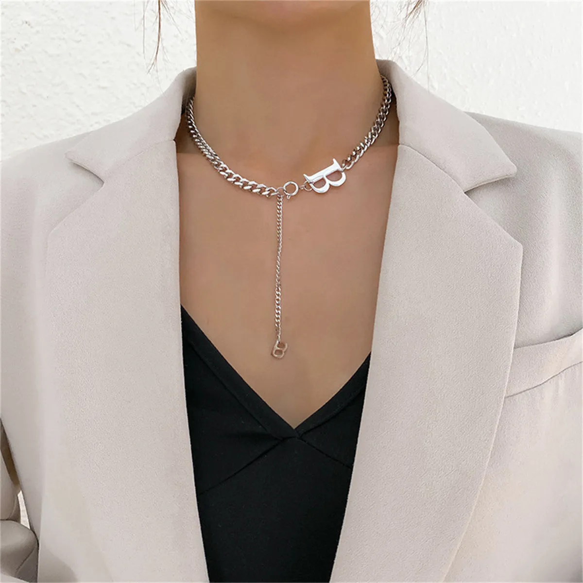 Silver-Plated 'B' Drop Necklace