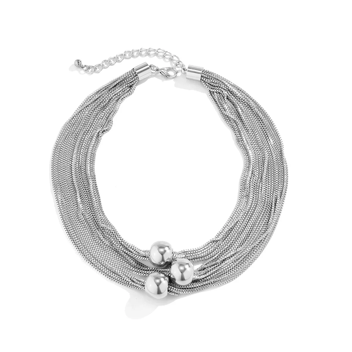 Silver-Plated Ball Layered Choker Necklace