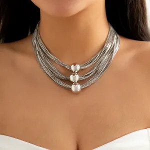 Silver-Plated Ball Layered Choker Necklace