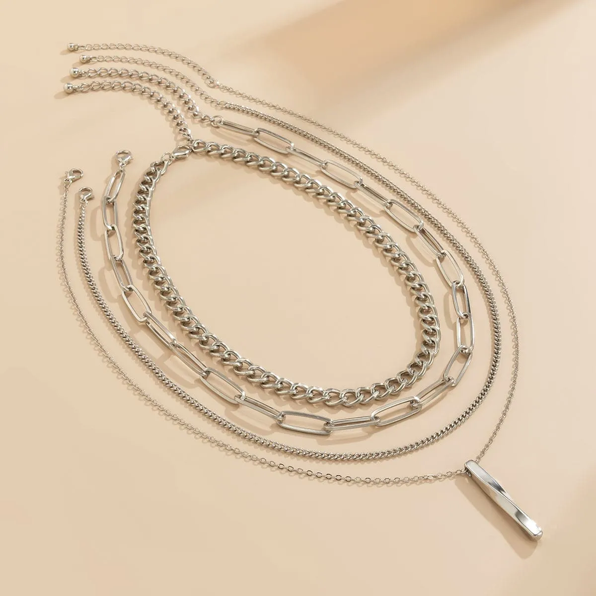 Silver-Plated Bar Pendant Necklace Set