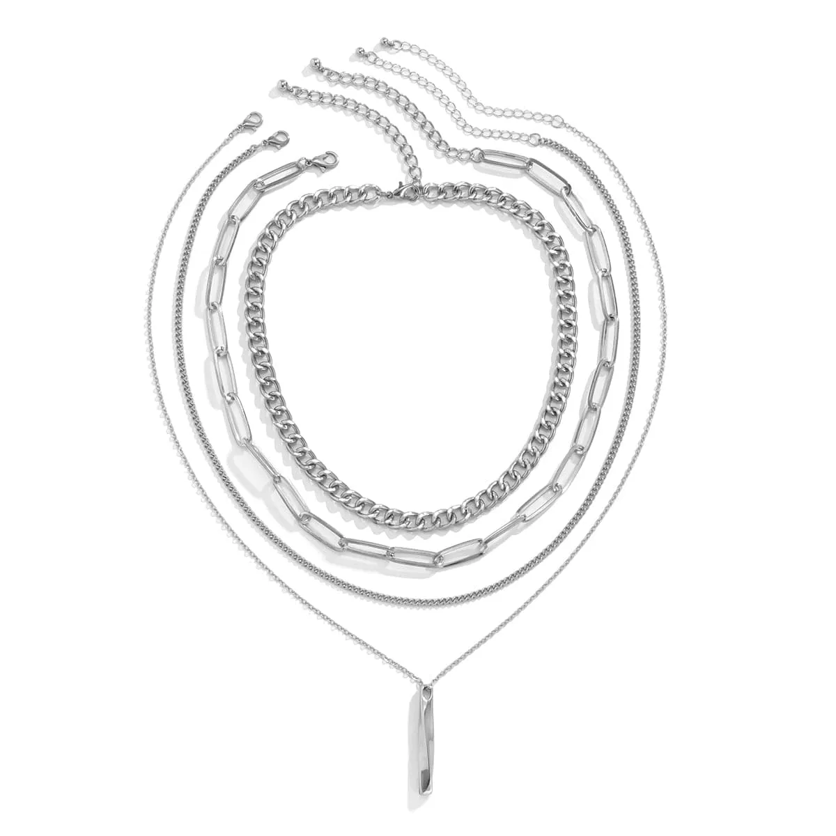 Silver-Plated Bar Pendant Necklace Set