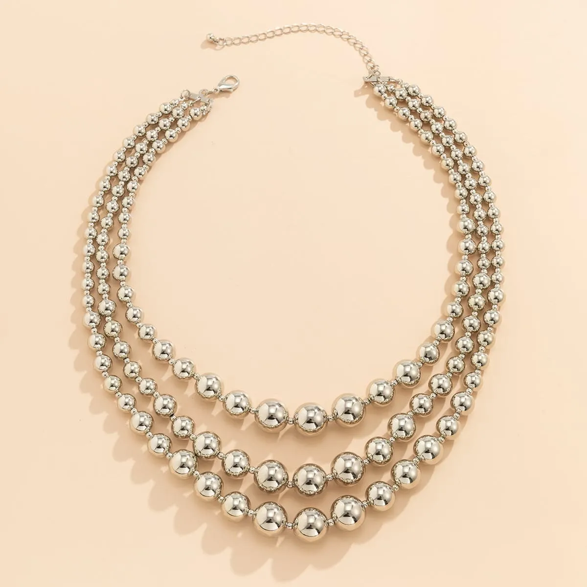 Silver-Plated Bead Chain Layered Necklace