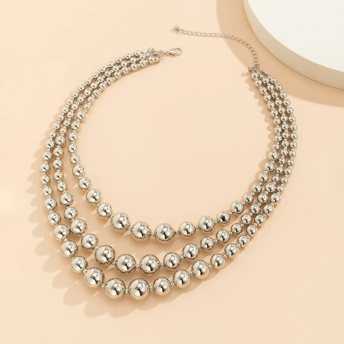 Silver-Plated Bead Chain Layered Necklace
