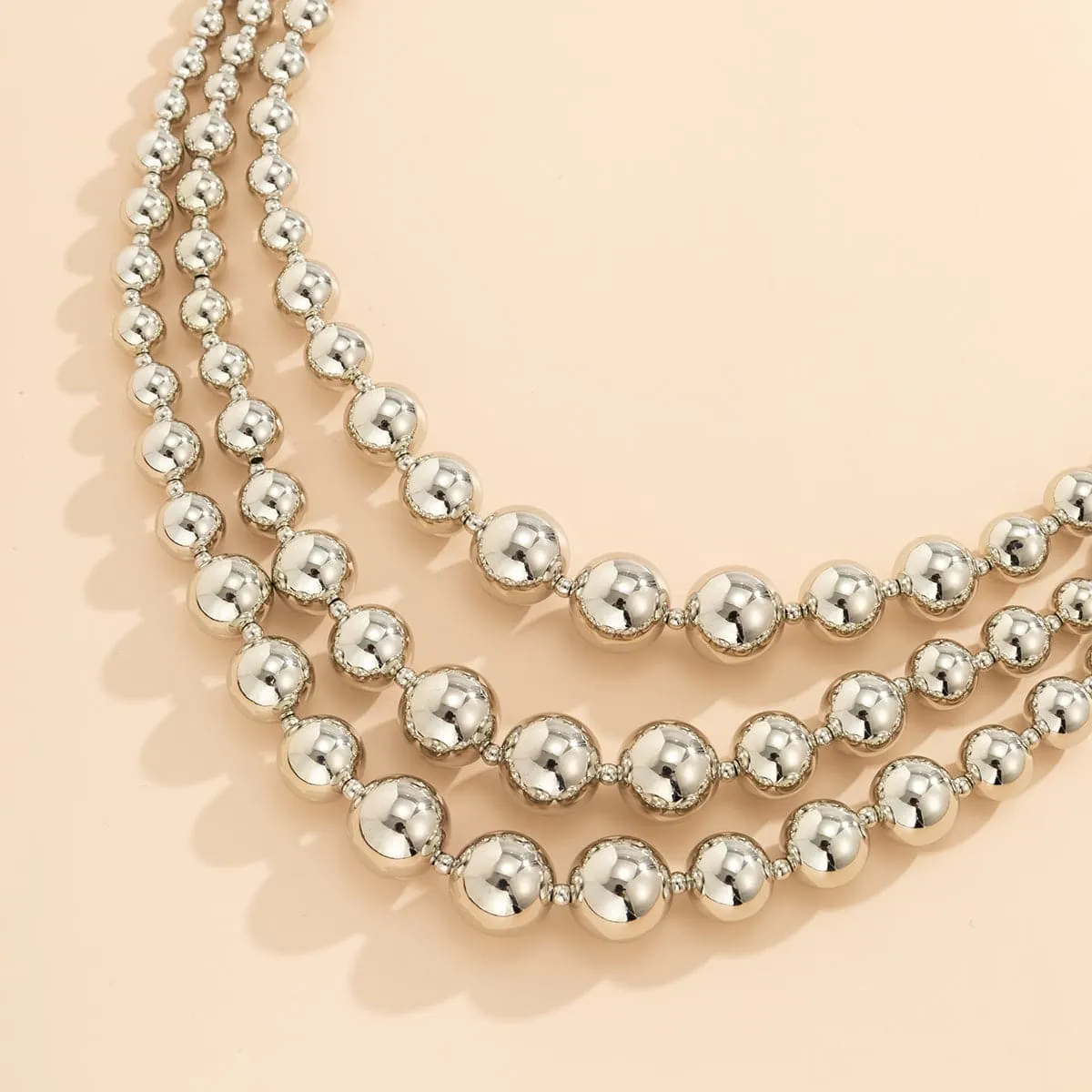Silver-Plated Bead Chain Layered Necklace