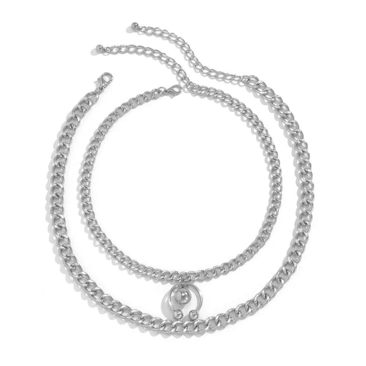 Silver-Plated Bead Curb Chain Necklace Set