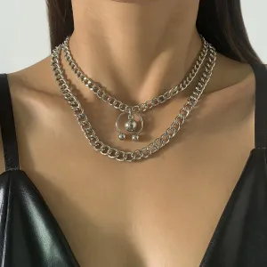 Silver-Plated Bead Curb Chain Necklace Set