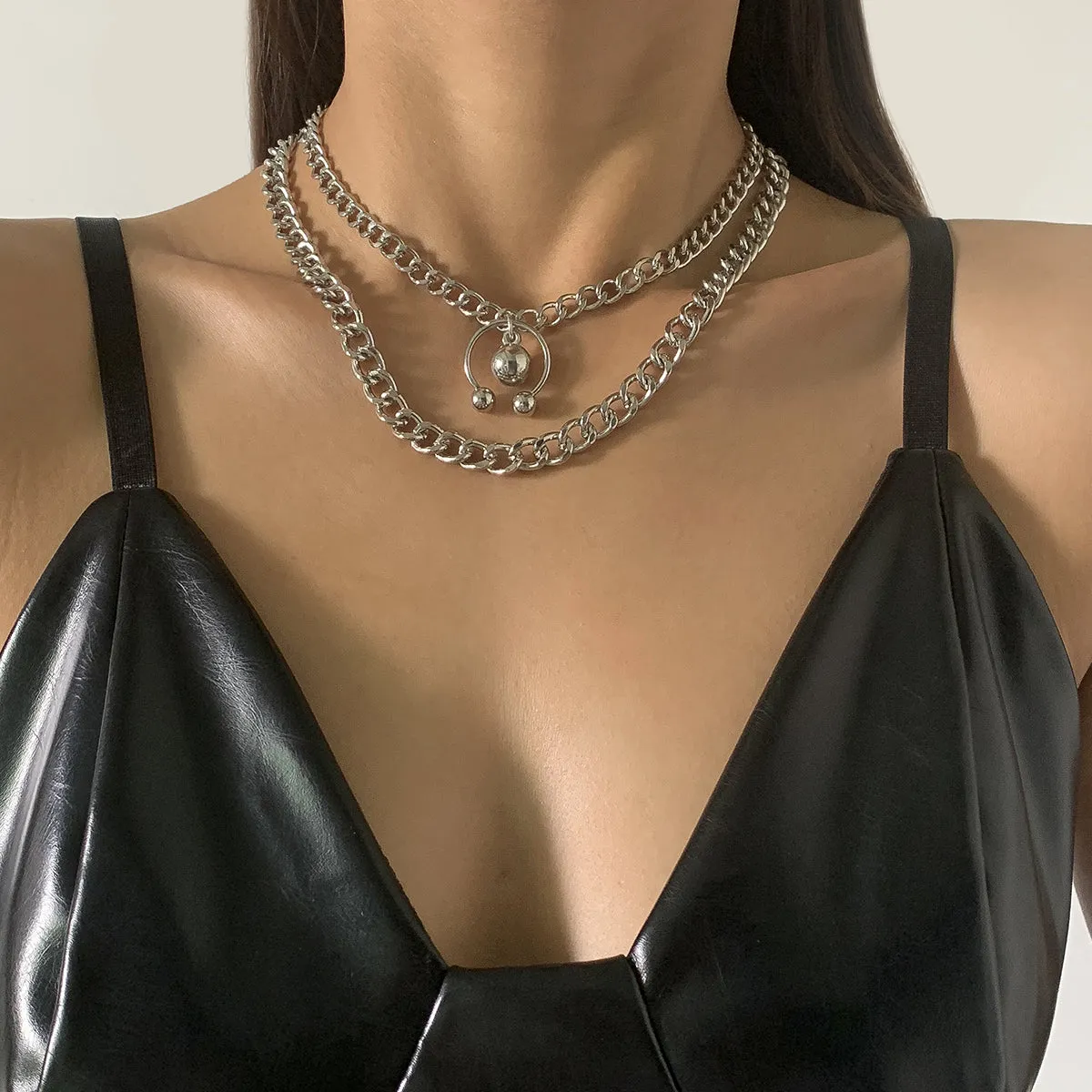 Silver-Plated Bead Curb Chain Necklace Set
