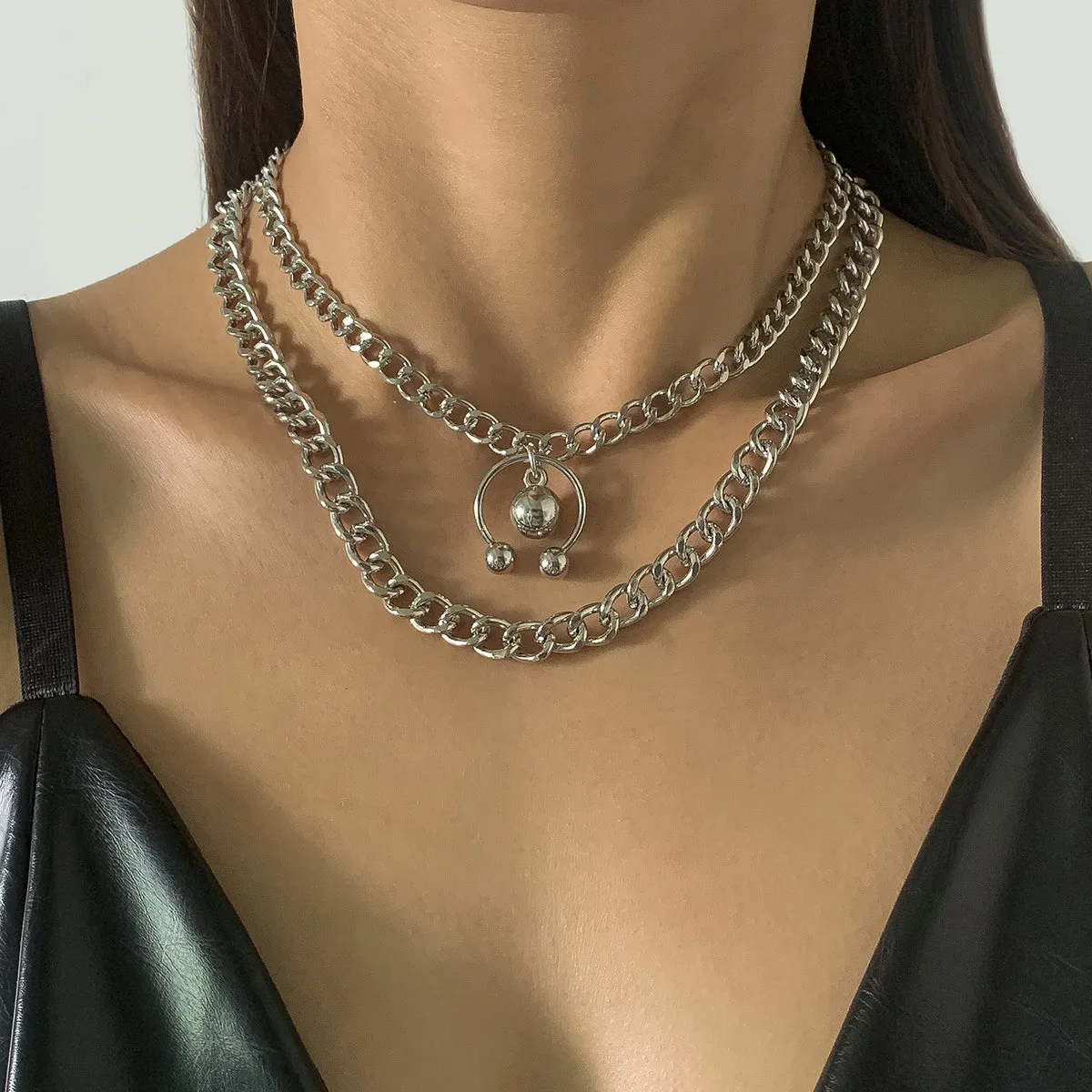 Silver-Plated Bead Curb Chain Necklace Set