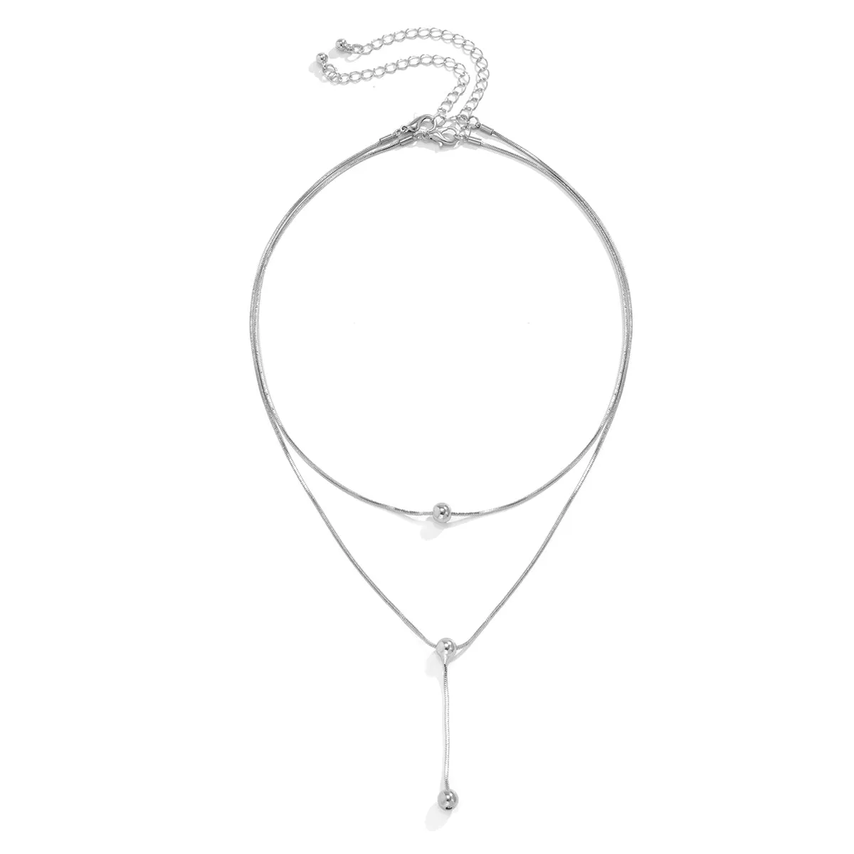 Silver-Plated Bead Lariat Necklace Set