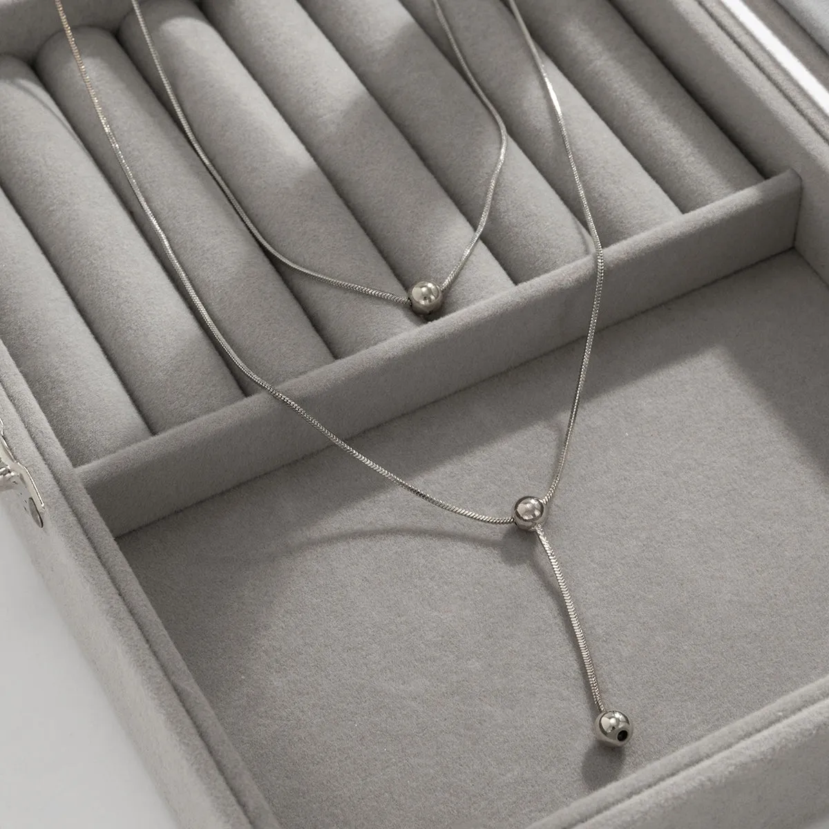 Silver-Plated Bead Lariat Necklace Set