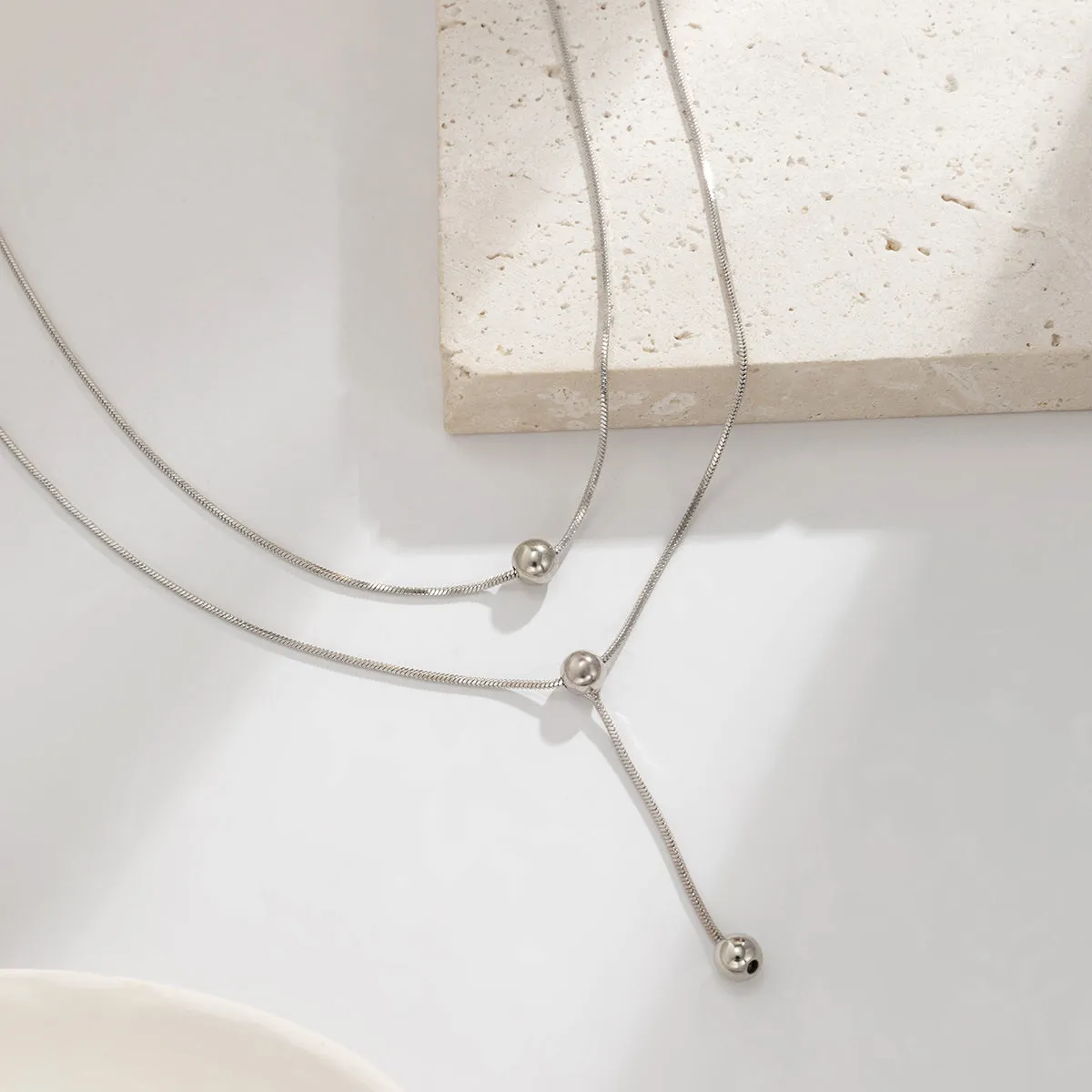 Silver-Plated Bead Lariat Necklace Set