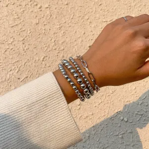 Silver-Plated Beaded Chain Stretch Bracelet Set