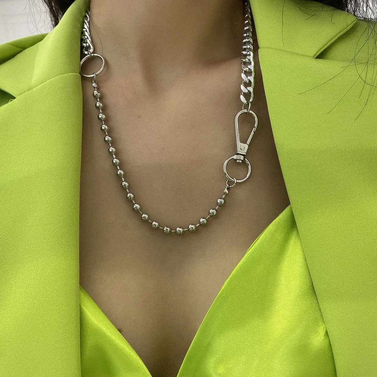 Silver-Plated Beaded Lobster Claw Necklace