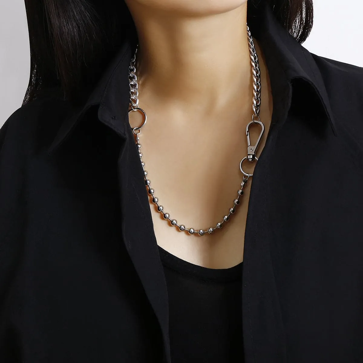 Silver-Plated Beaded Lobster Claw Necklace