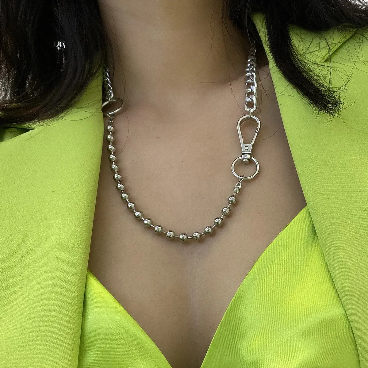 Silver-Plated Beaded Lobster Claw Necklace