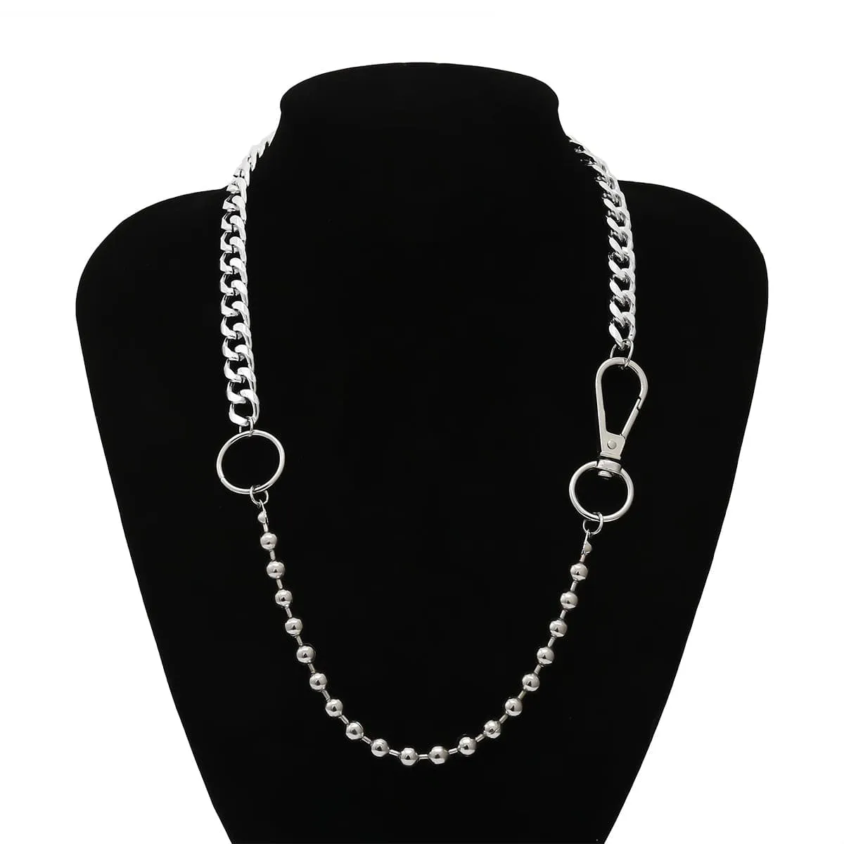 Silver-Plated Beaded Lobster Claw Necklace