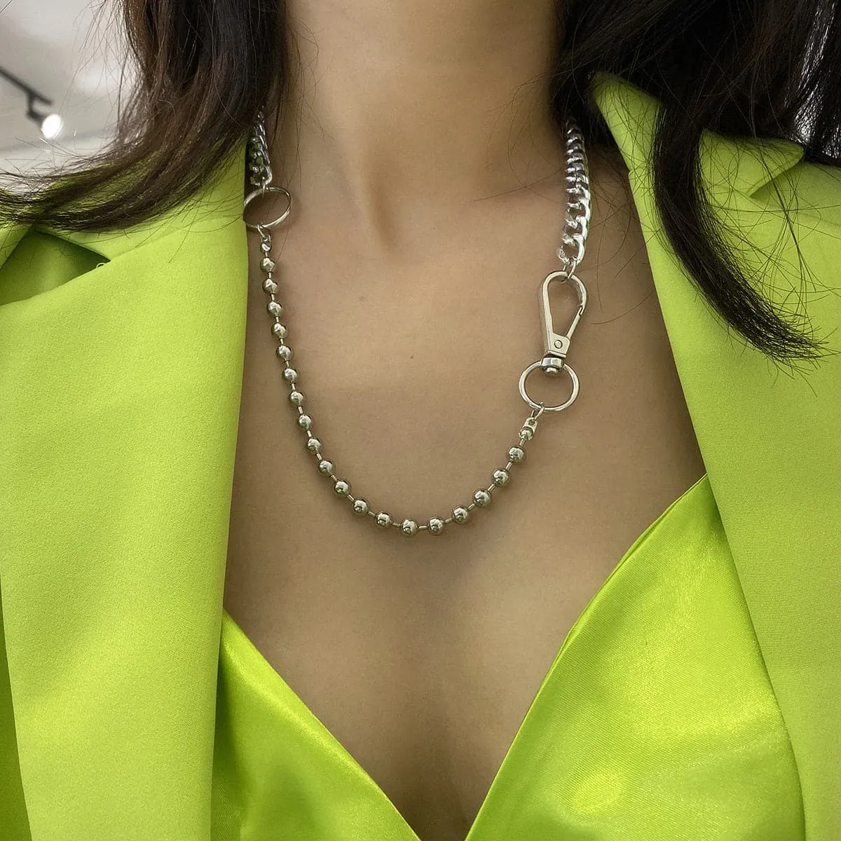 Silver-Plated Beaded Lobster Claw Necklace