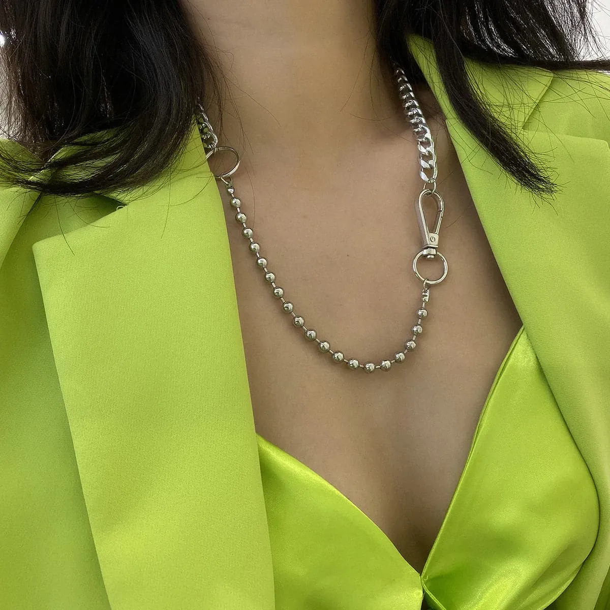 Silver-Plated Beaded Lobster Claw Necklace
