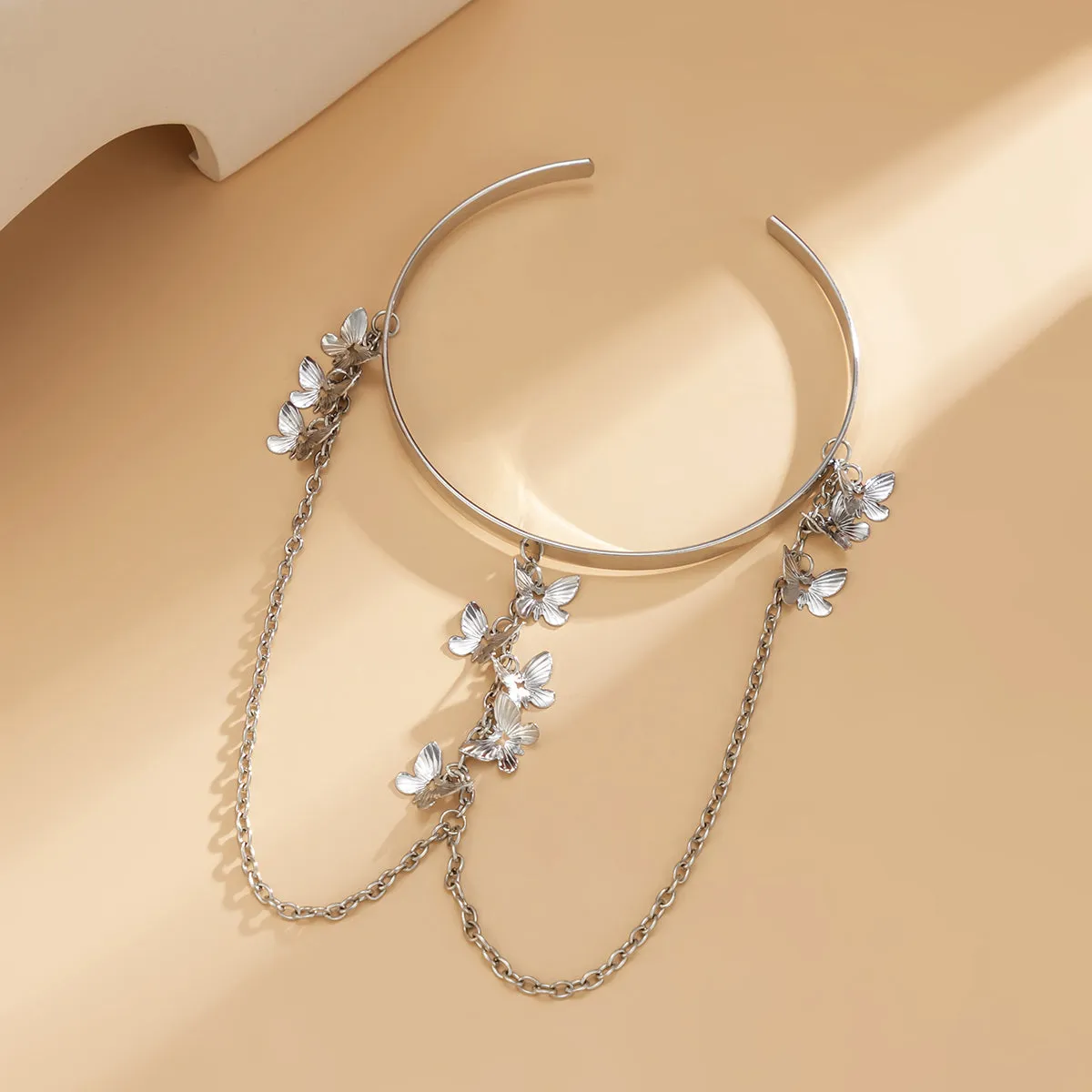 Silver-Plated Butterflies Tassel Arm Cuff