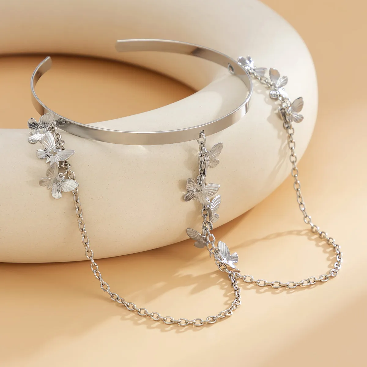 Silver-Plated Butterflies Tassel Arm Cuff