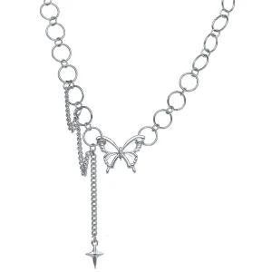 Silver-Plated Butterfly & Cross Pendant Choker