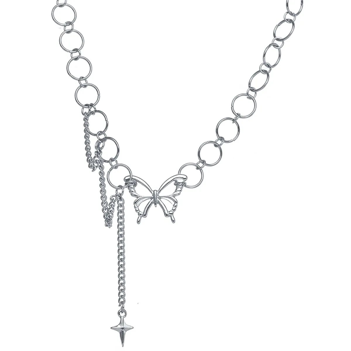 Silver-Plated Butterfly & Cross Pendant Choker