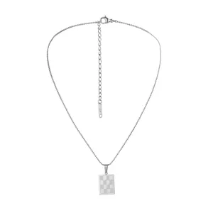 Silver-Plated Checkerboard Rectangle Pendant Necklace