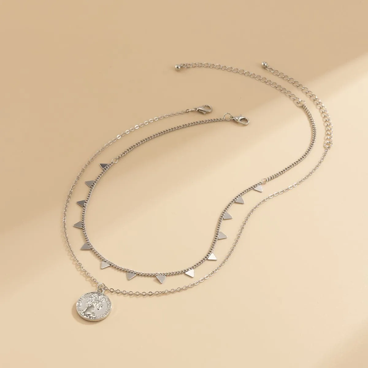 Silver-Plated Coin & Triangle Necklace Set