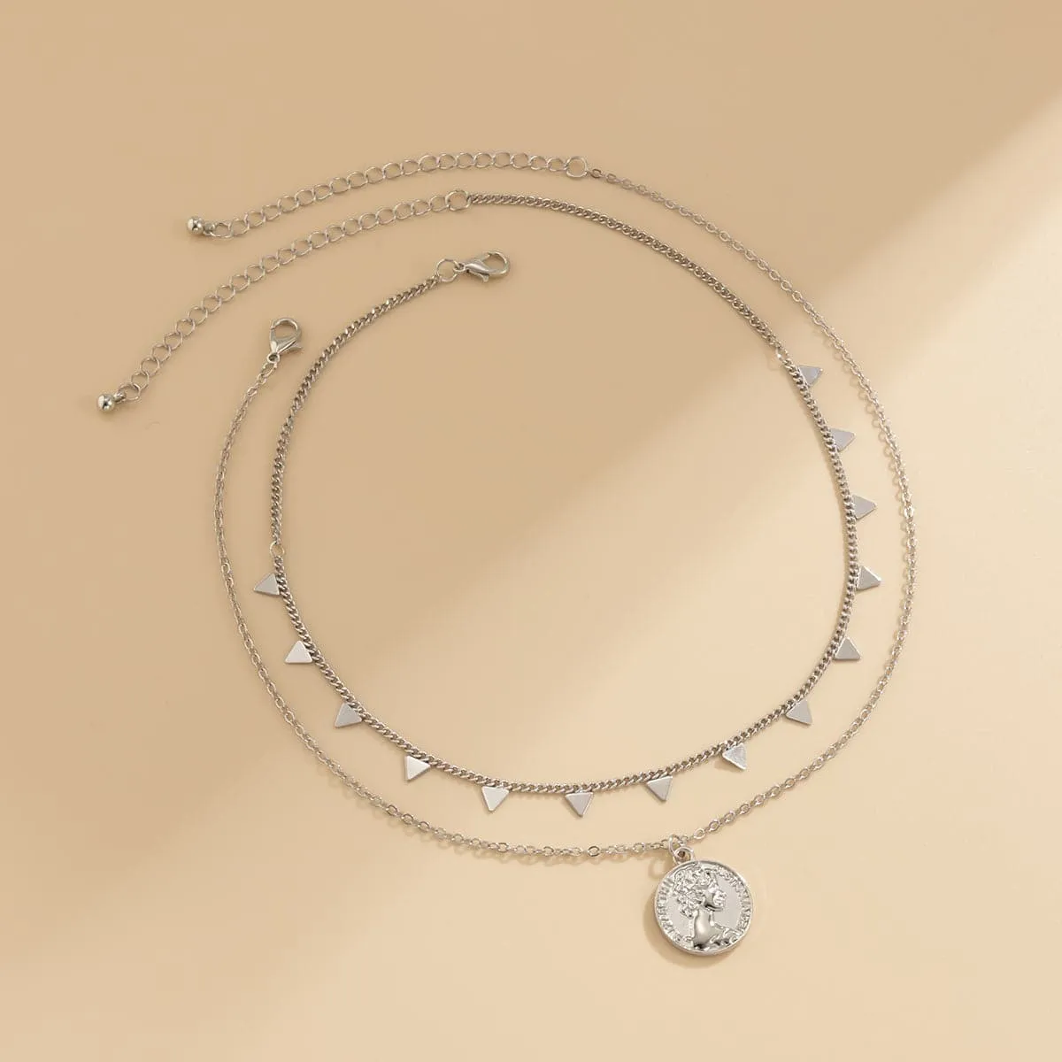 Silver-Plated Coin & Triangle Necklace Set