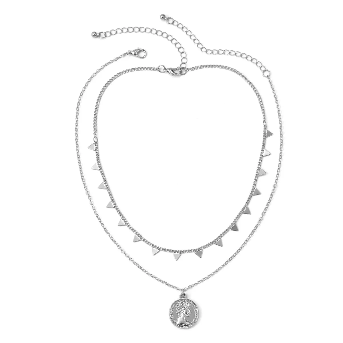 Silver-Plated Coin & Triangle Necklace Set