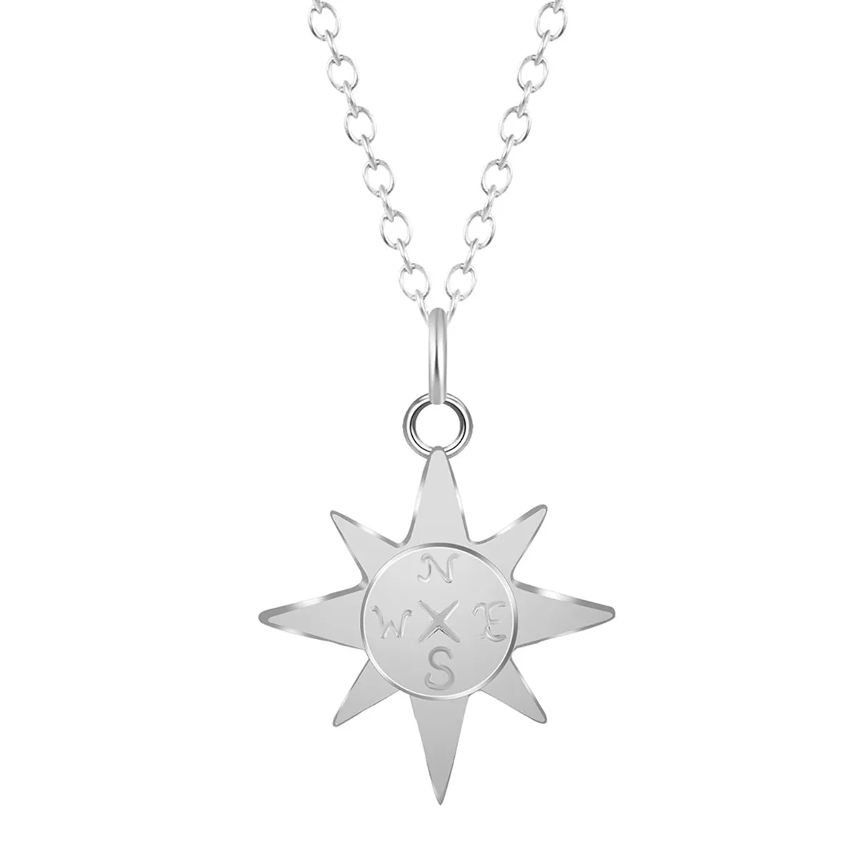 Silver-Plated Compass Pendant Necklace