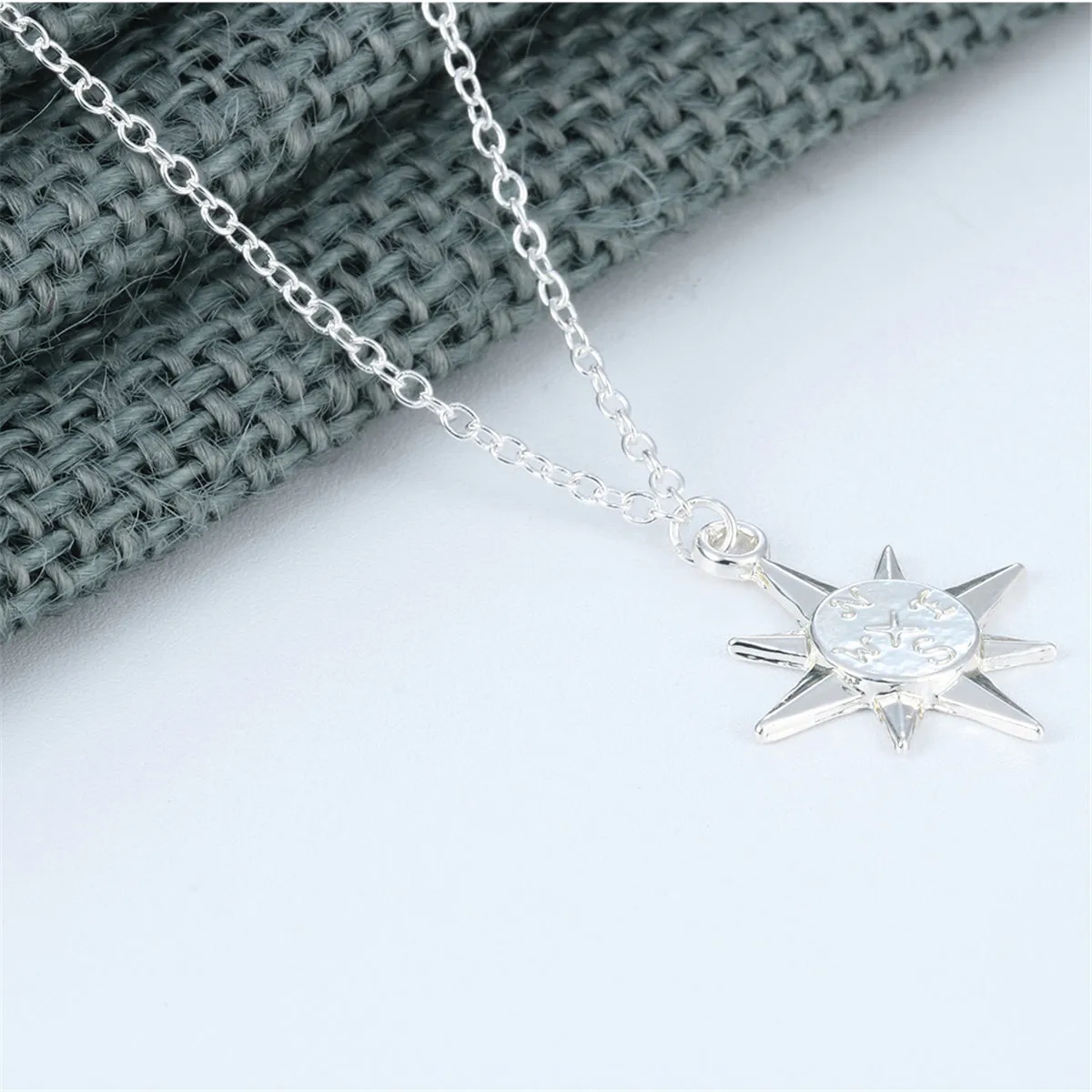 Silver-Plated Compass Pendant Necklace