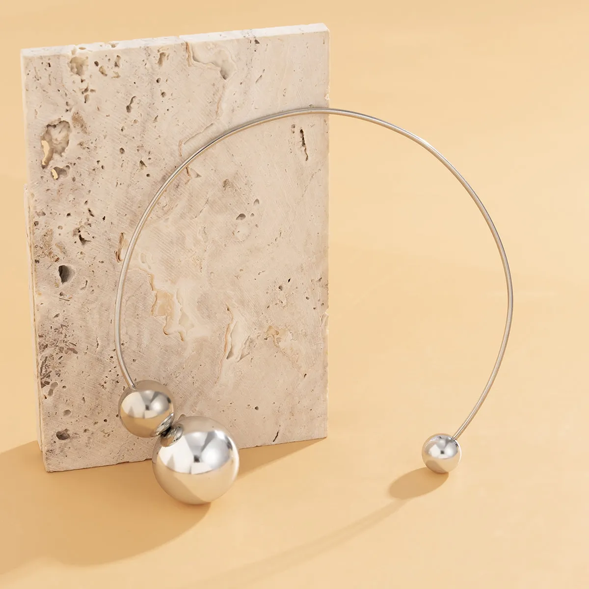 Silver-Plated Copper Small & Large Ball Collar Necklace