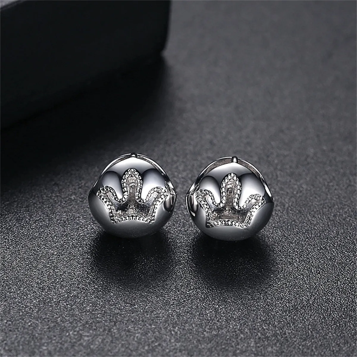 Silver-Plated Crown Openwork Huggie Earrings