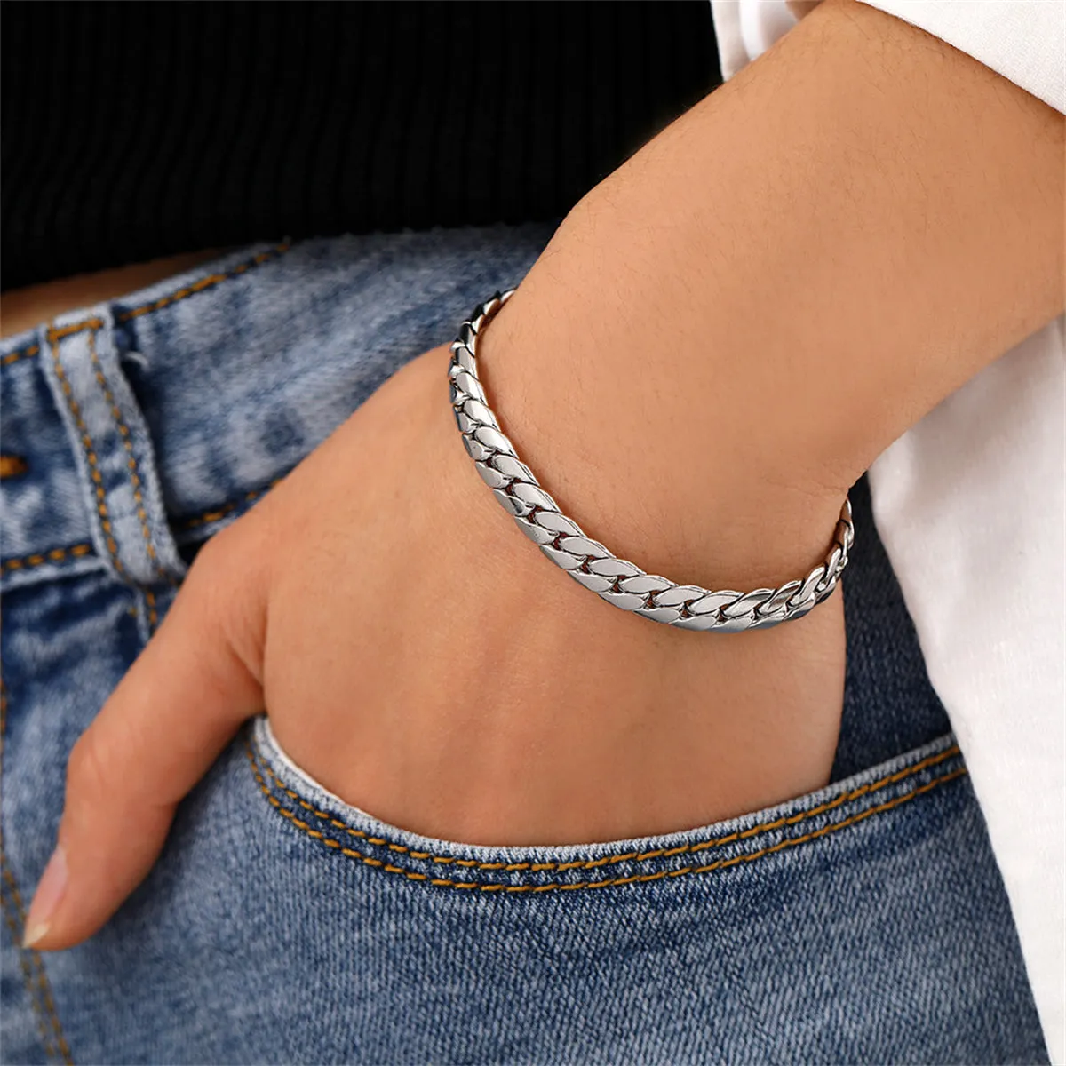 Silver-Plated Curb Chain Bracelet