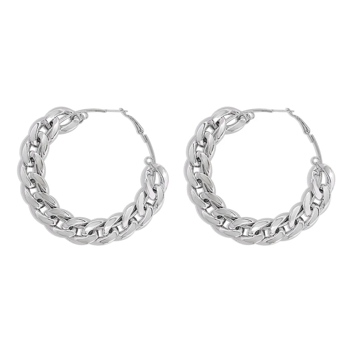 Silver-Plated Curb Chain Hoop Earrings